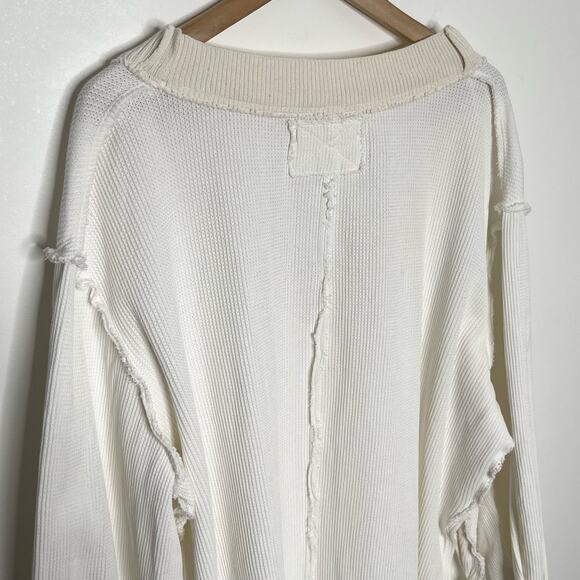 Free People We The Free Womens Asher Thermal Small White V Neck Oversized Slits - Picture 9 of 13